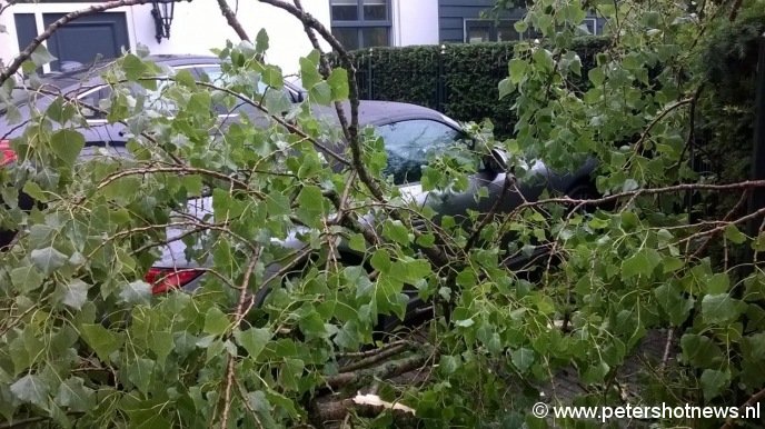Stormschade Nieuwersluis, Volvo en Porsche met schade, foto Ad Plateijn